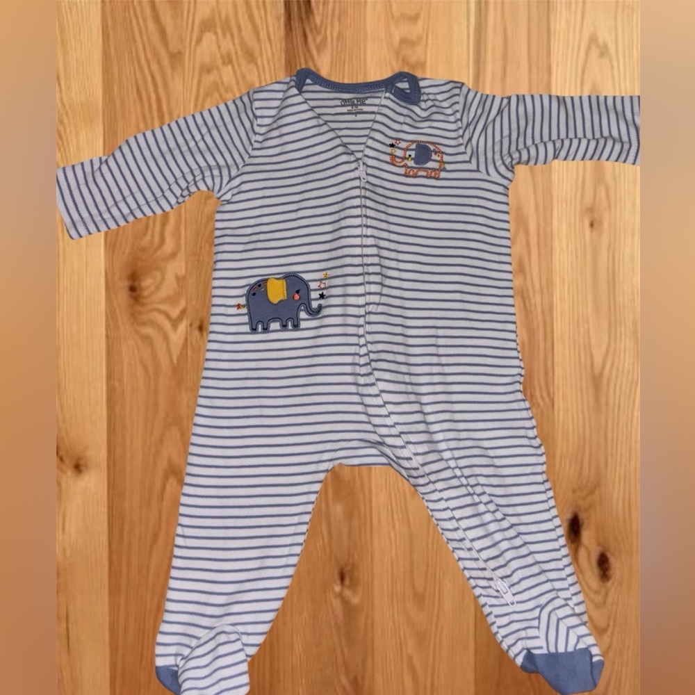 Little Me Blue Striped Elephant Footie